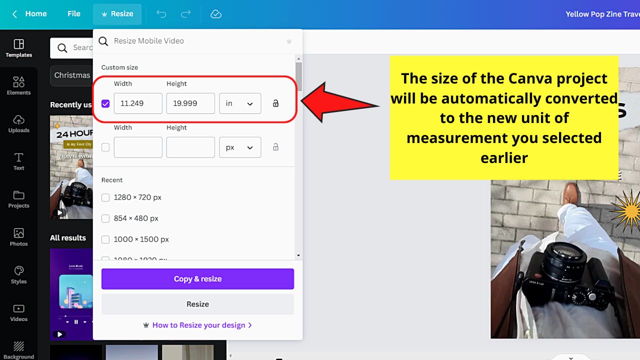 How to Know the Size in Canva by Clicking the Resize Tab Step 4.2