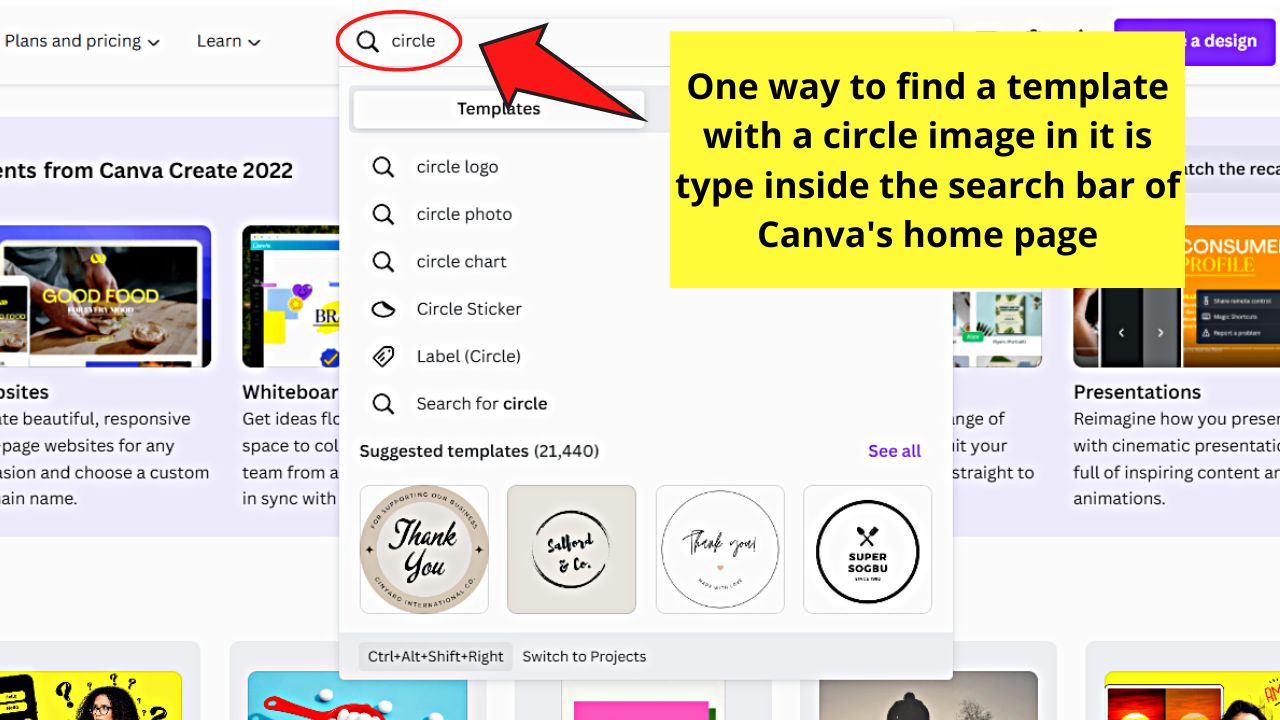 How to Make an Image a Circle in Canva by Using Existing Templates Step 1.1