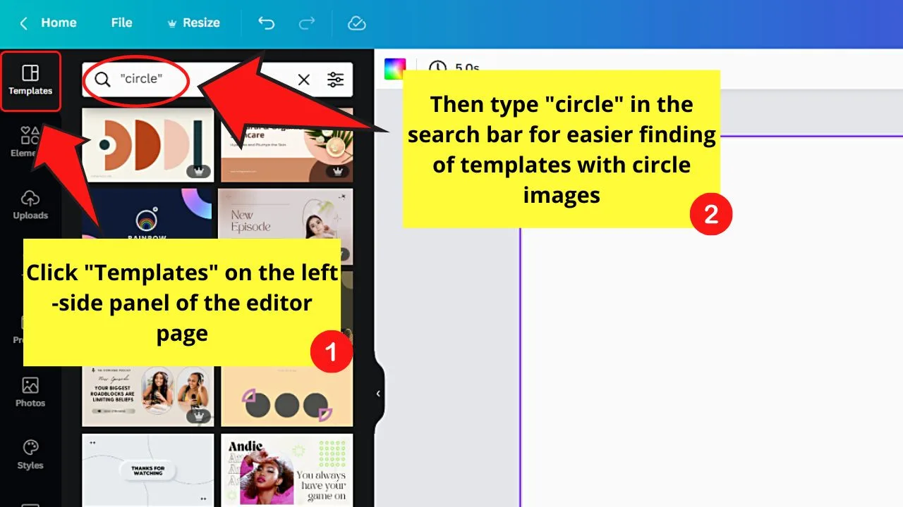 How to Make an Image a Circle in Canva by Using Existing Templates Step 1.2