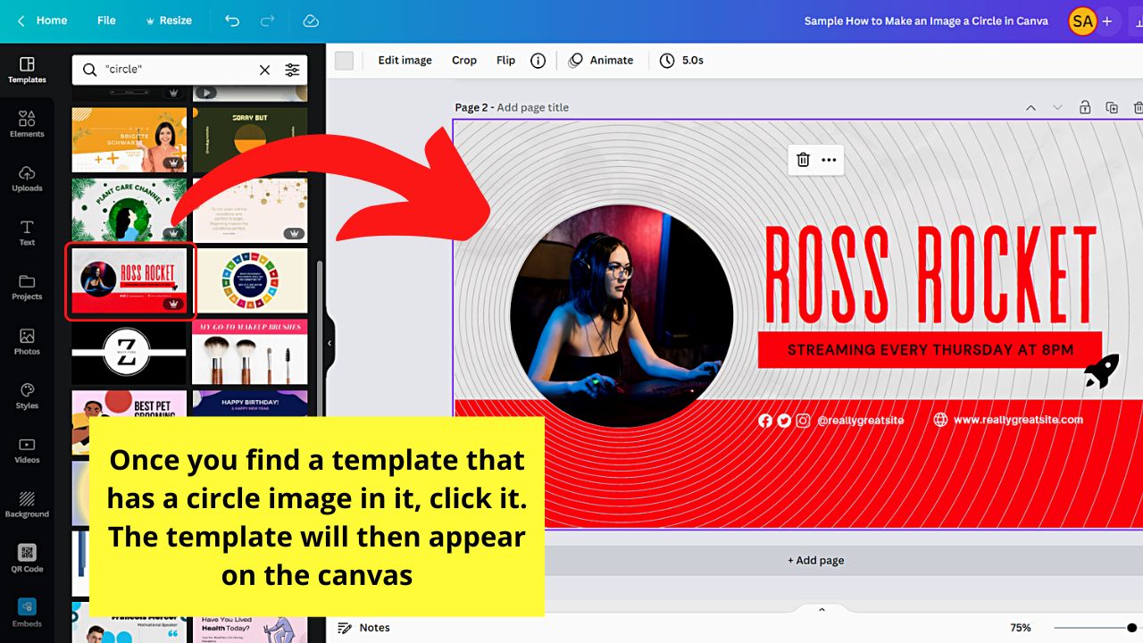 How to Make an Image a Circle in Canva by Using Existing Templates Step 2