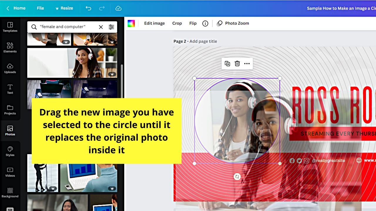 How to Make an Image a Circle in Canva by Using Existing Templates Step 4