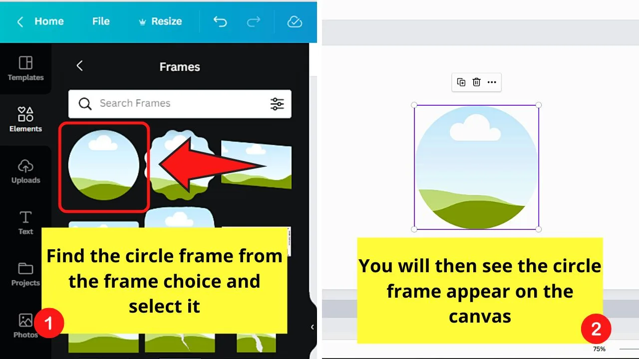 How to Make an Image a Circle in Canva by Using a Circular Frame Step 3.1