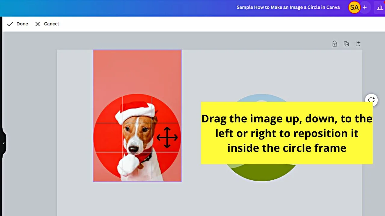 How to Make an Image a Circle in Canva by Using a Circular Frame Step 7.2