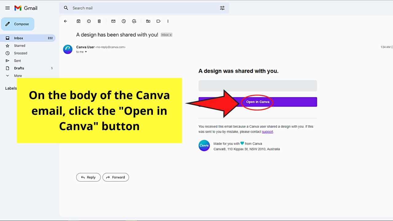 How to See Shared Templates in Canva by Opening the Email Receipt from Canva Step 2