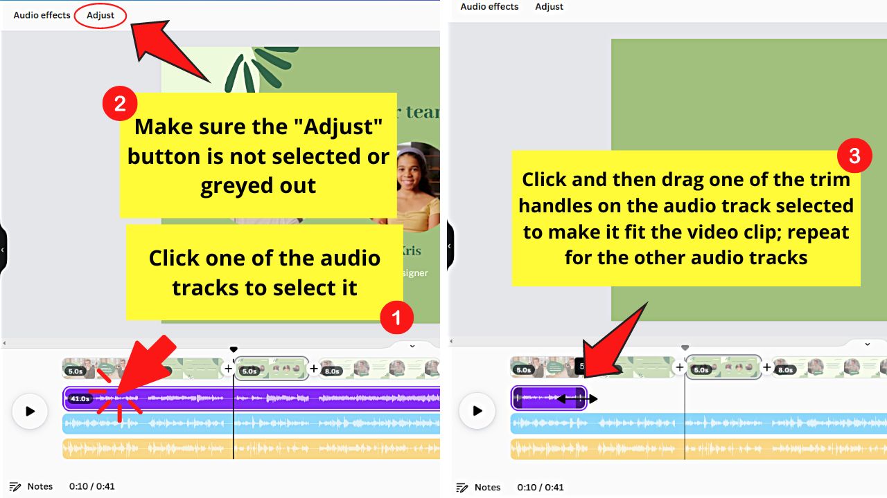 Adding Audio Per Slide in Canva When Working on a Canva Video Project Step 3