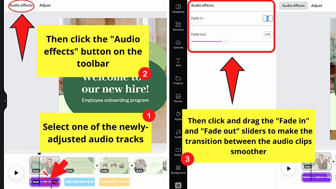 Adding Audio Per Slide in Canva When Working on a Canva Video Project Step 4