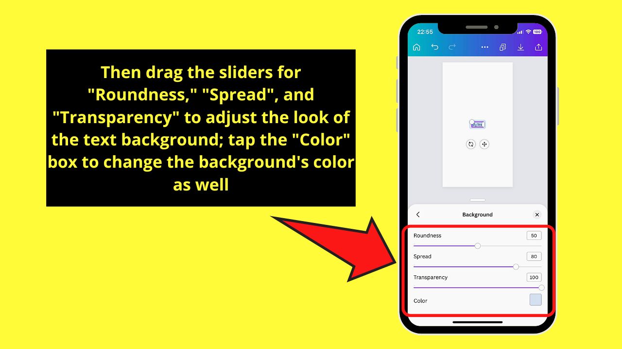 Adding Colored Background to the Text Box in Canva by Using the Background Effect Step 5
