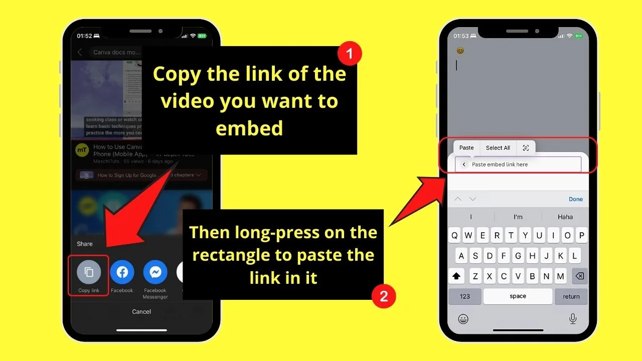 Adding Embeds to Canva Docs on Mobile Phone Step 2