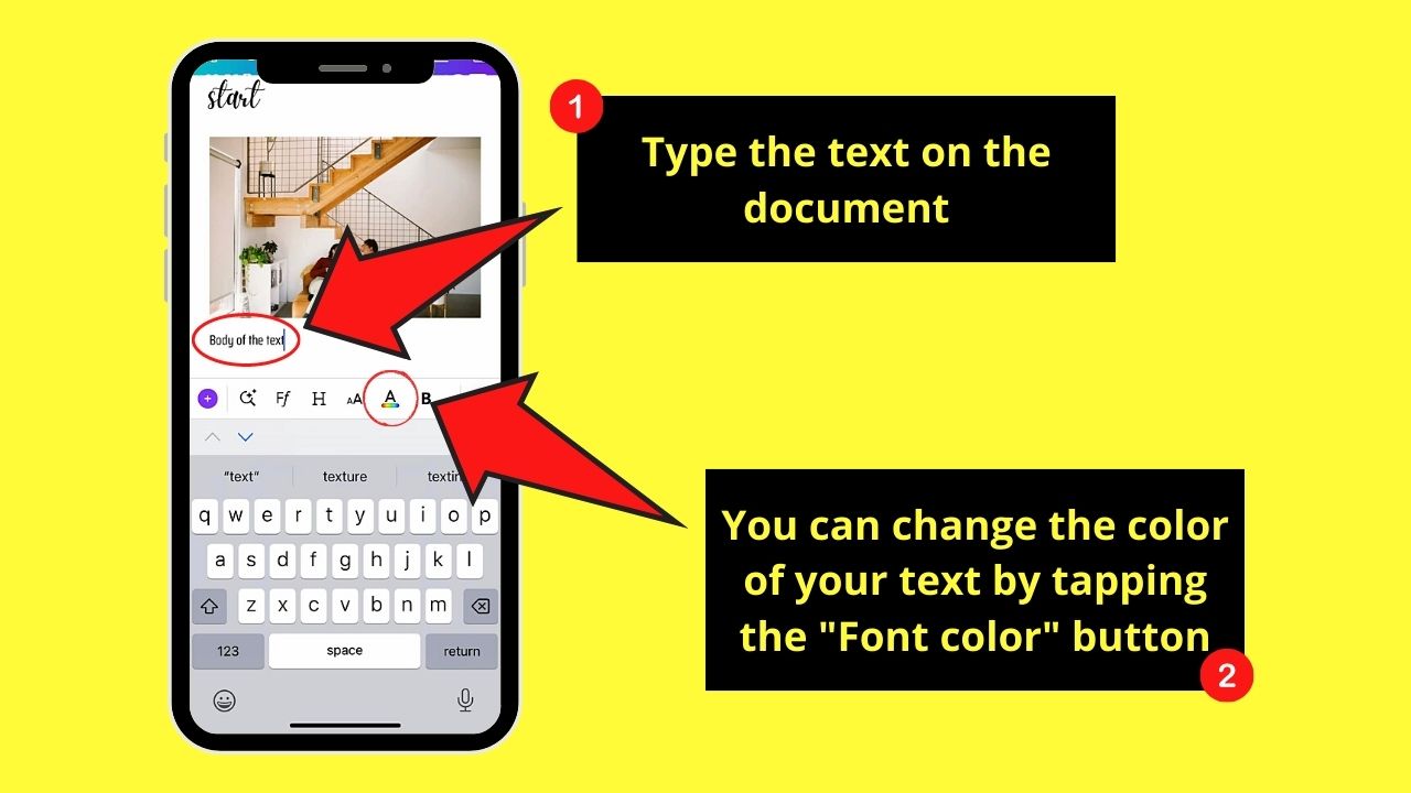 Adding Text to Canva Docs on Mobile Phone Step 2