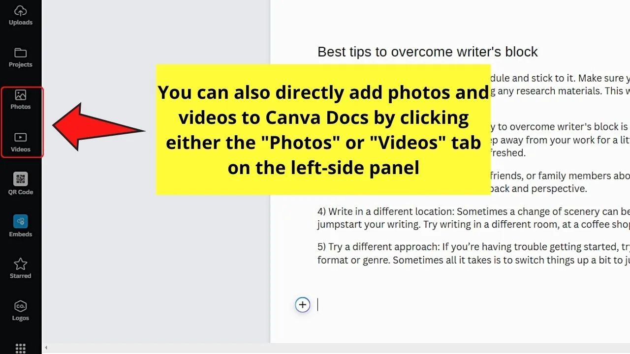 Adding Videos and Photos to Canva Docs Step 1