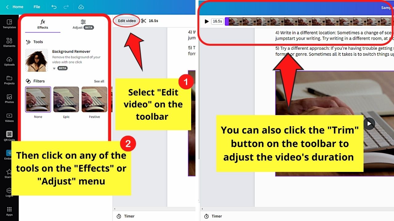 Adding Videos and Photos to Canva Docs Step 3