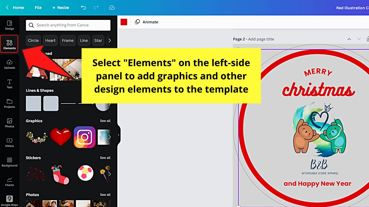 Adding design elements to Canva template Step 1