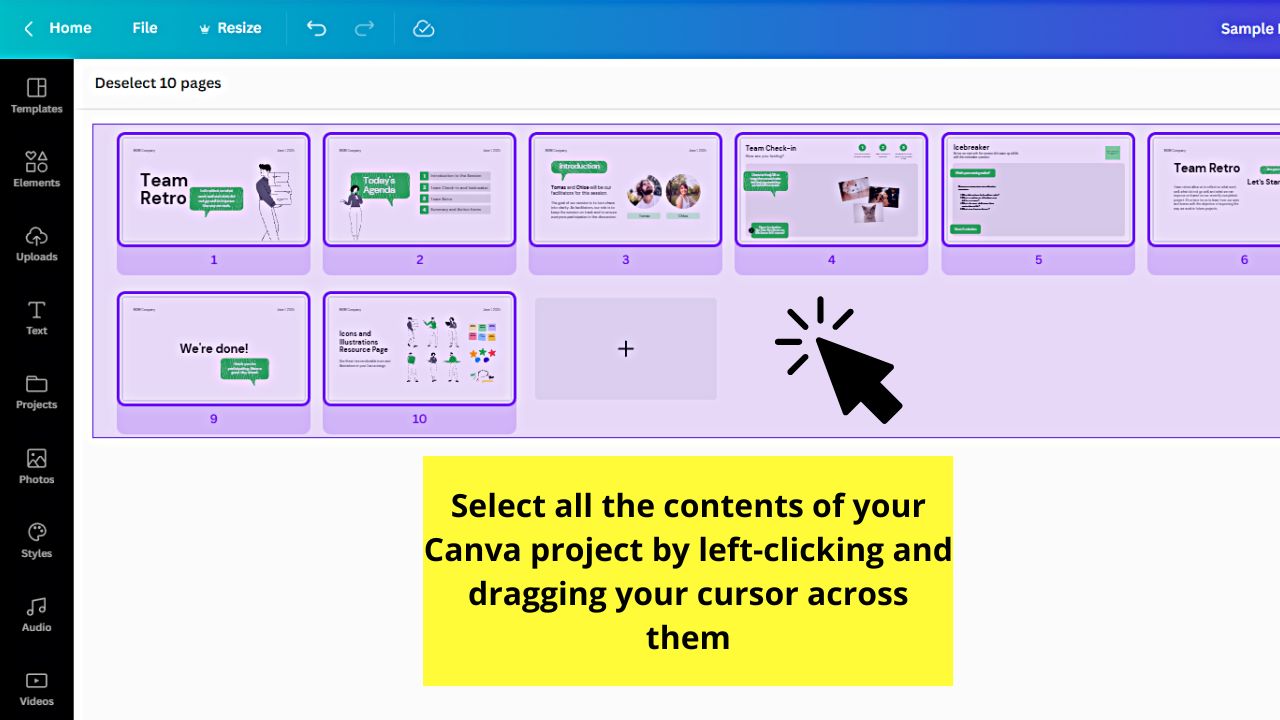How to Add Audio Per Slide in Canva When Working on a Non-Video Project Step 2