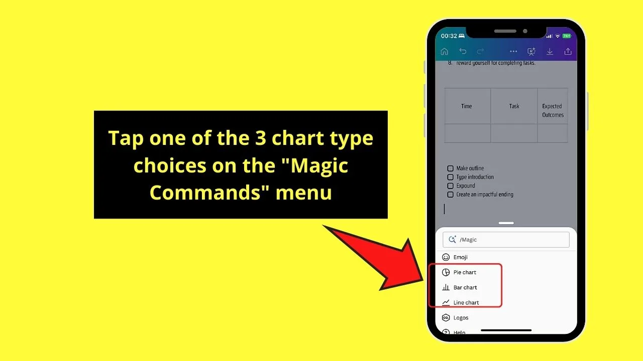How to Add Charts to Canva Docs on Mobile Phone Step 1
