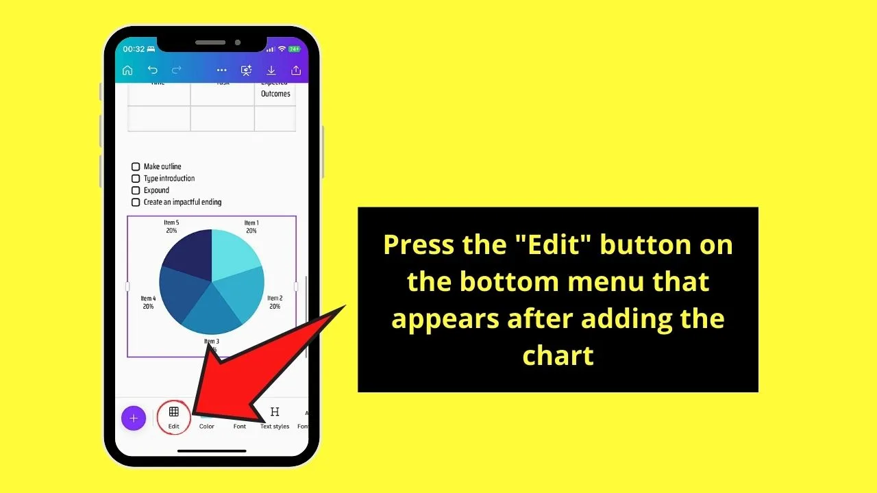 How to Add Charts to Canva Docs on Mobile Phone Step 2