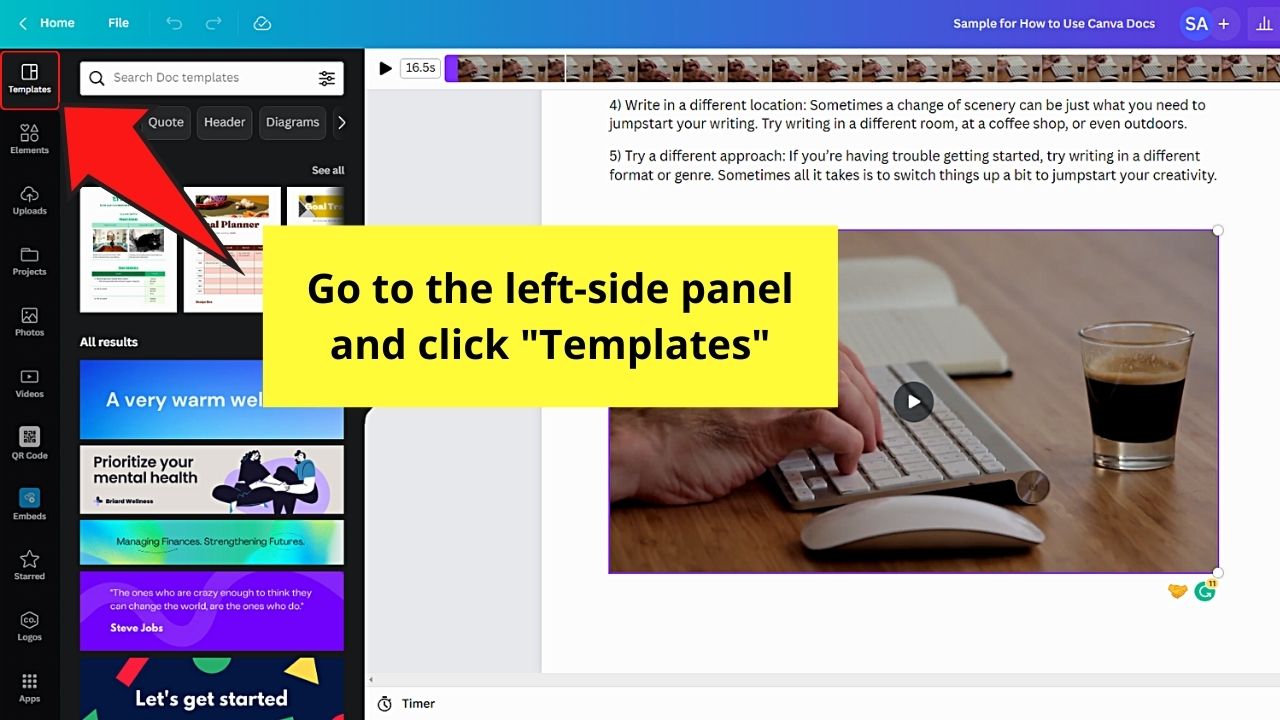 How to Add Templates to Canva Docs Step 1