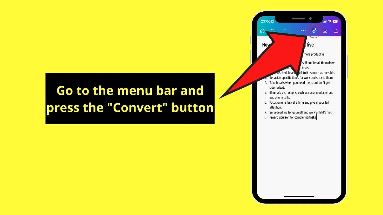 How to Convert Canva Docs to Presentation on Mobile Phone Step 1