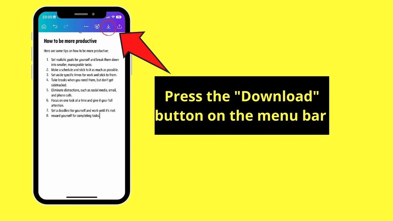 How to Download Canva Docs Document on Mobile Phone Step 1