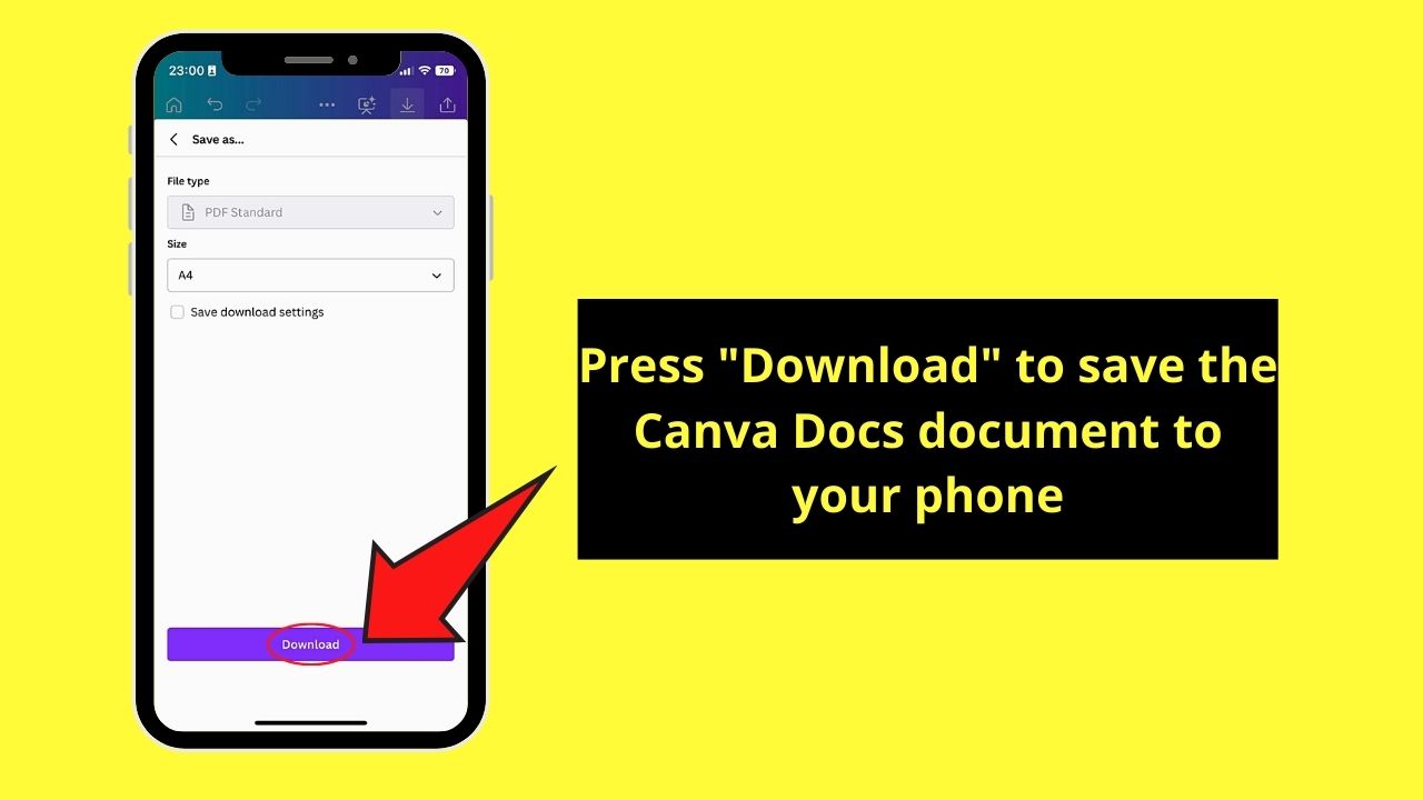 How to Download Canva Docs Document on Mobile Phone Step 3