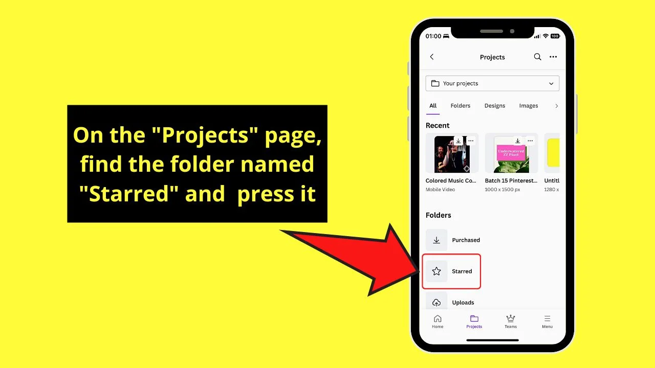 How to Find Starred Templates in Canva Mobile Step 2