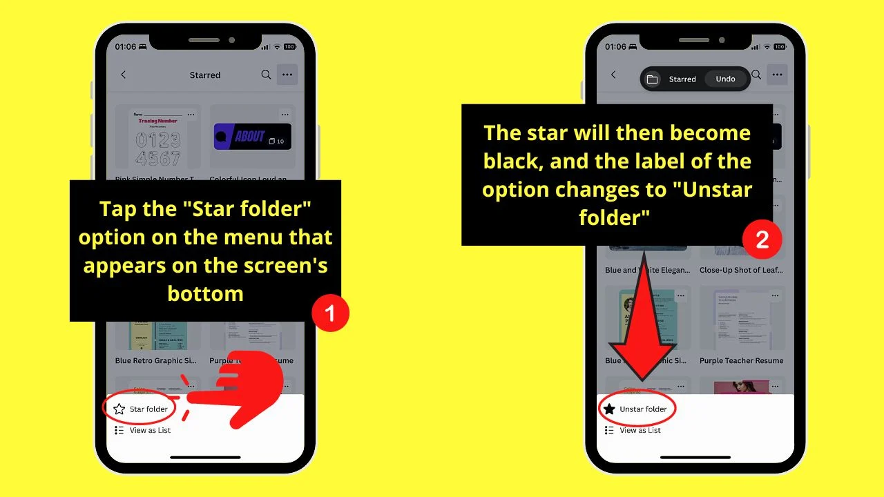 How to Find Starred Templates in Canva Mobile Step 4