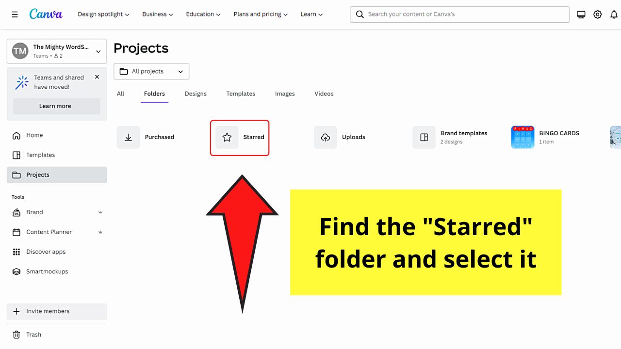 How to Find Starred Templates on Canva Step 3