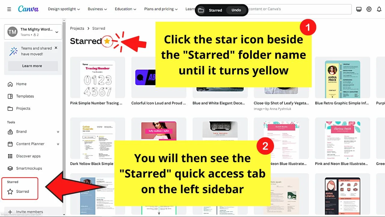 How to Find Starred Templates on Canva Step 5