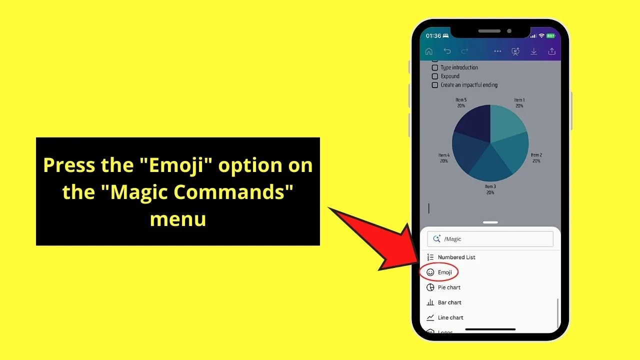 How to Insert Emojis to Canva Docs on Mobile Phone Step 1
