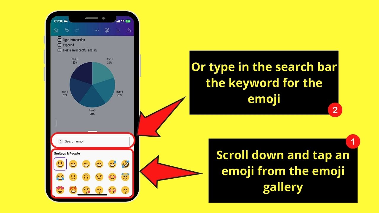 How to Insert Emojis to Canva Docs on Mobile Phone Step 2
