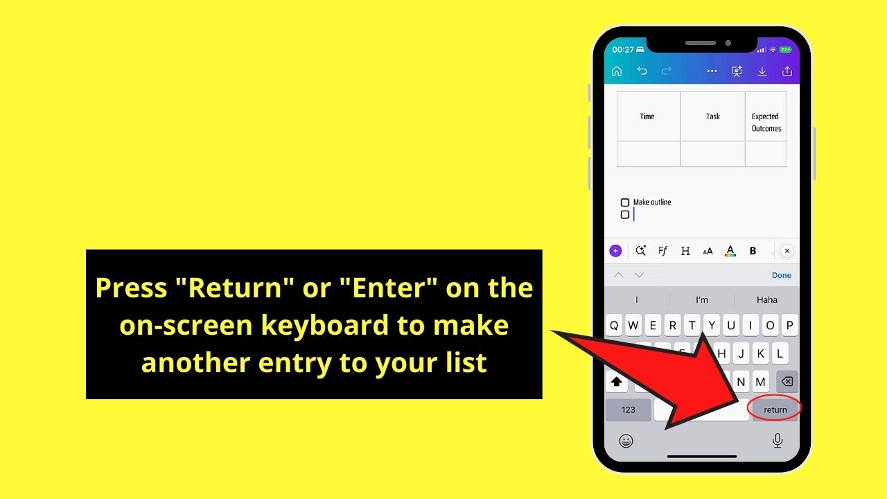 How to Insert Lists to Canva Docs on Mobile Phone Step 3
