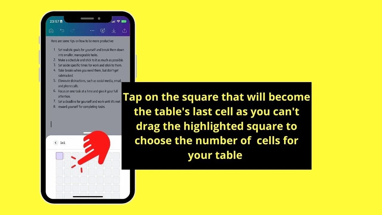 How to Insert Tables in Canva Docs on Mobile Phone Step 2