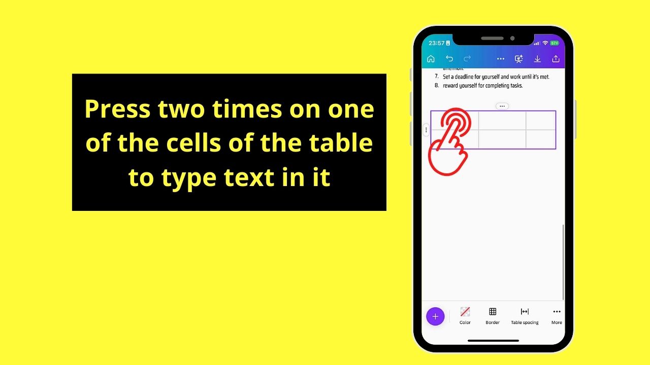How to Insert Tables in Canva Docs on Mobile Phone Step 3