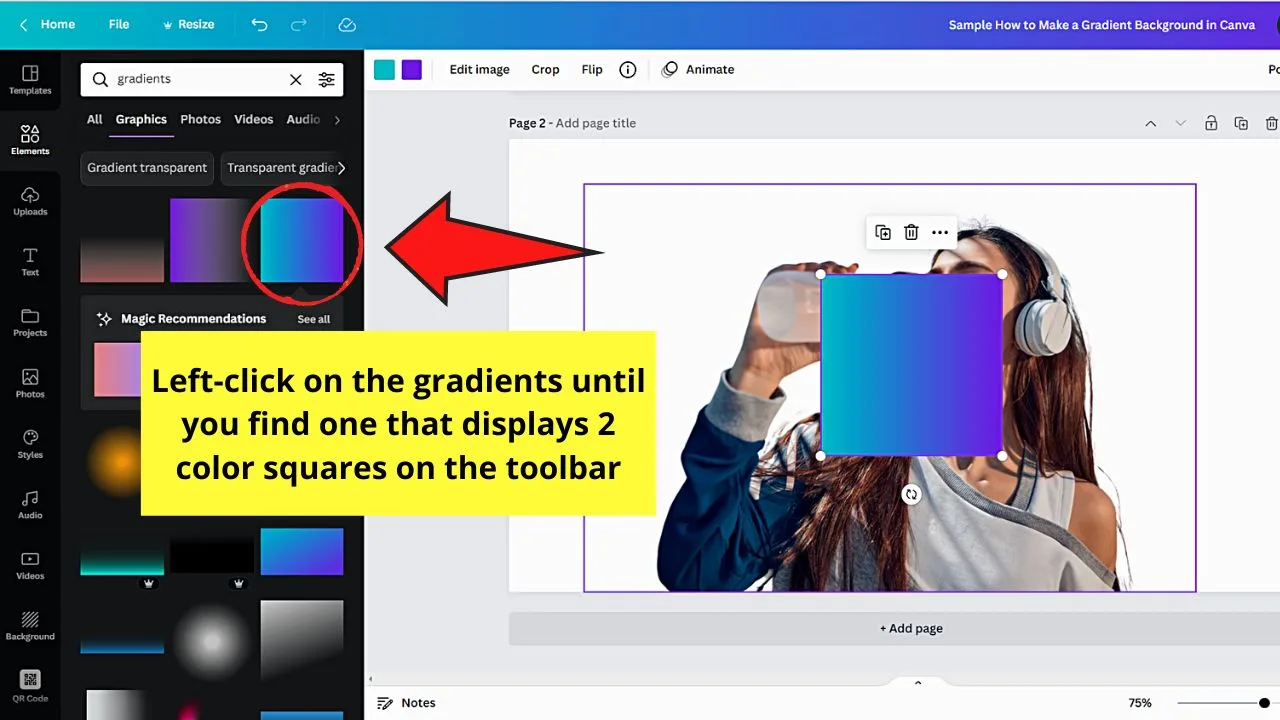 How to Make a Gradient Background in Canva Using Customizable Gradients Step 3