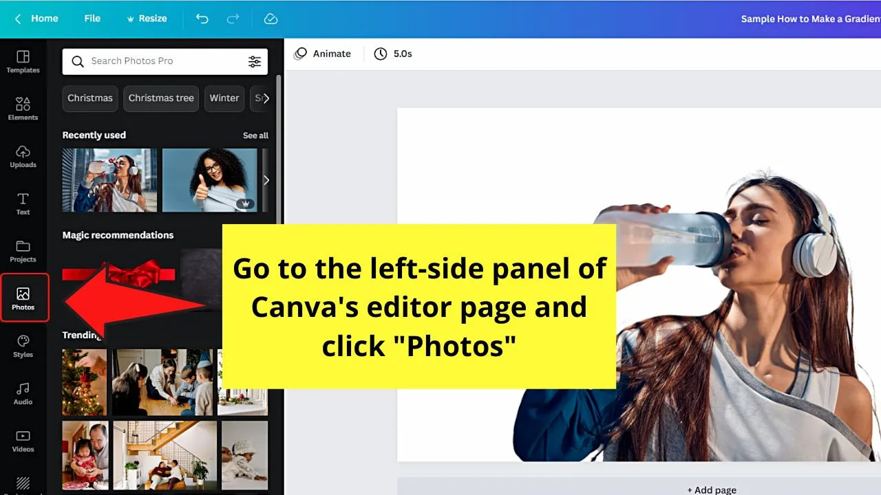 How to Make a Gradient Background in Canva by Accessing Ready-Made Gradients in Photos Step 1