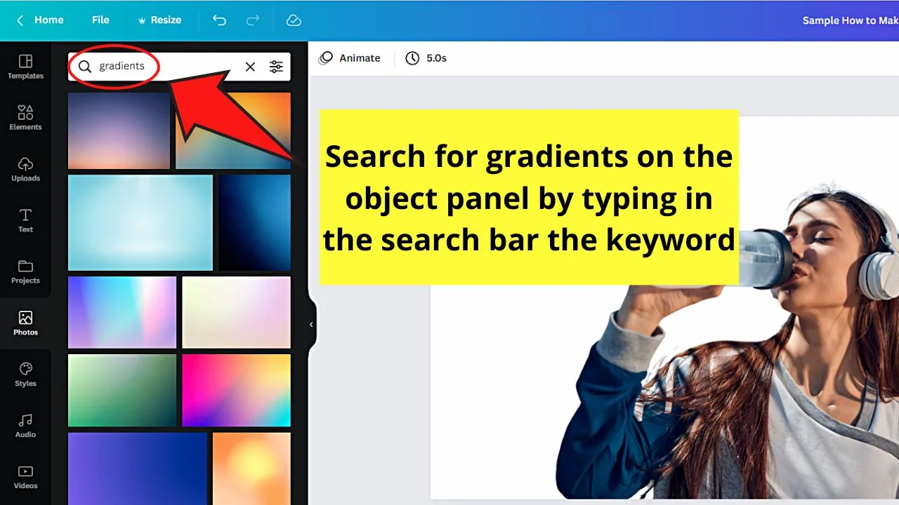 How to Make a Gradient Background in Canva by Accessing Ready-Made Gradients in Photos Step 2