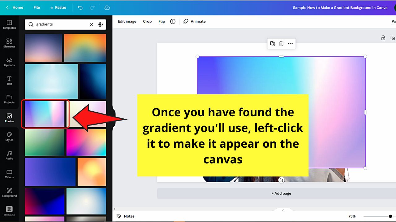 How to Make a Gradient Background in Canva by Accessing Ready-Made Gradients in Photos Step 3