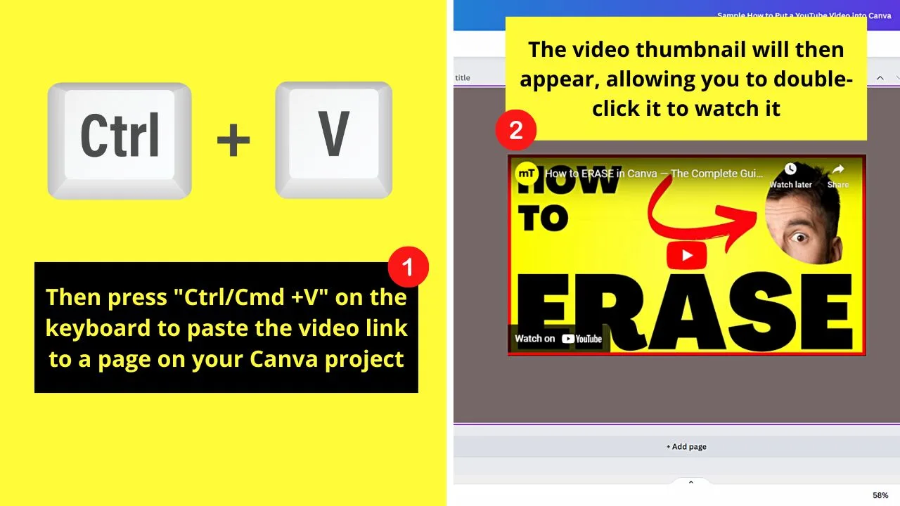 How to Put a Youtube Video into Canva by Copy and Paste Step 3