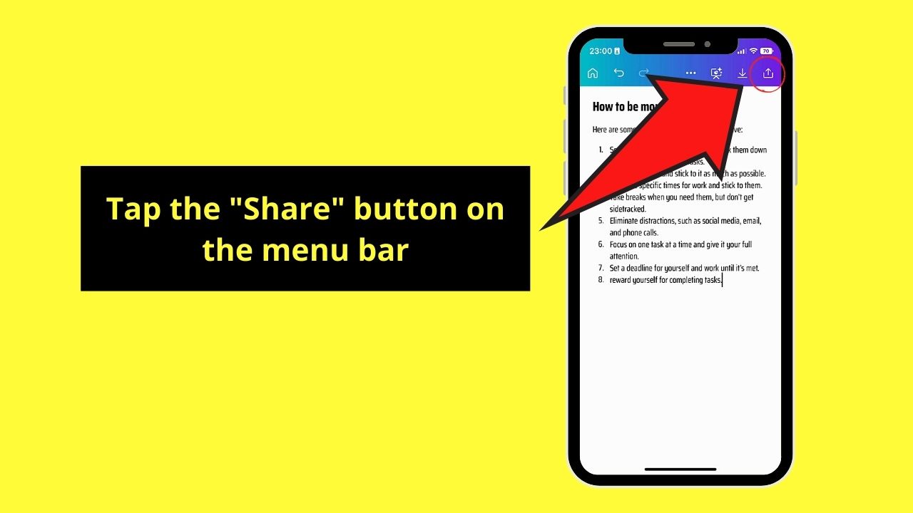How to Share Canva Docs Document on Mobile Phone Step 1