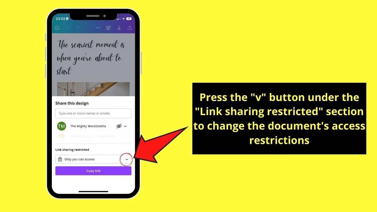 How to Share Canva Docs Document on Mobile Phone Step 4