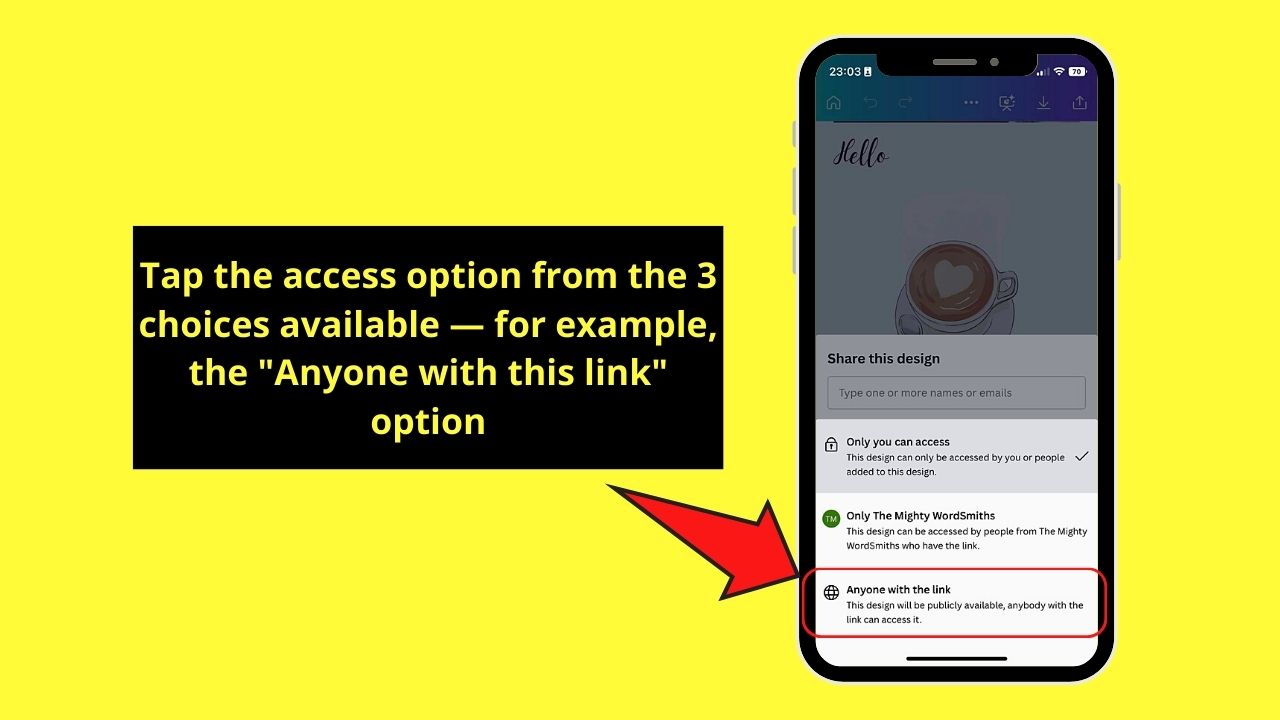 How to Share Canva Docs Document on Mobile Phone Step 4