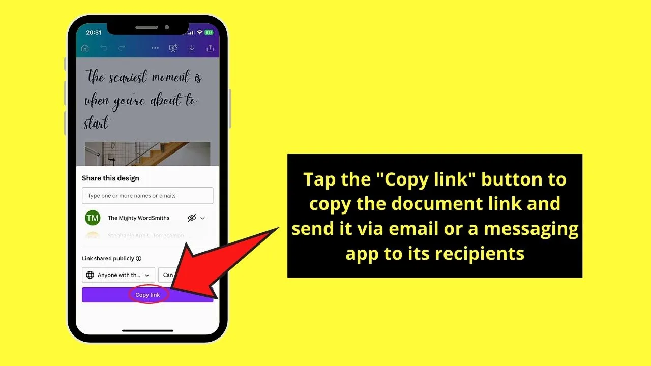 How to Share Canva Docs Document on Mobile Phone Step 6