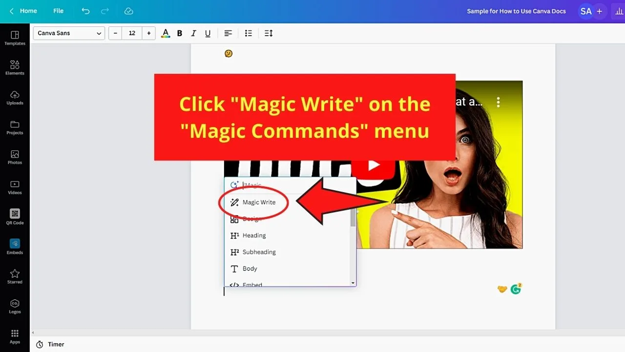 How to Use the Magic Write Feature in Canva Docs Step 1