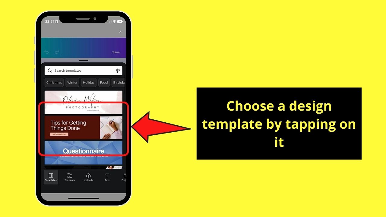 Inserting Designs in Canva Docs on Mobile Phone Step 2