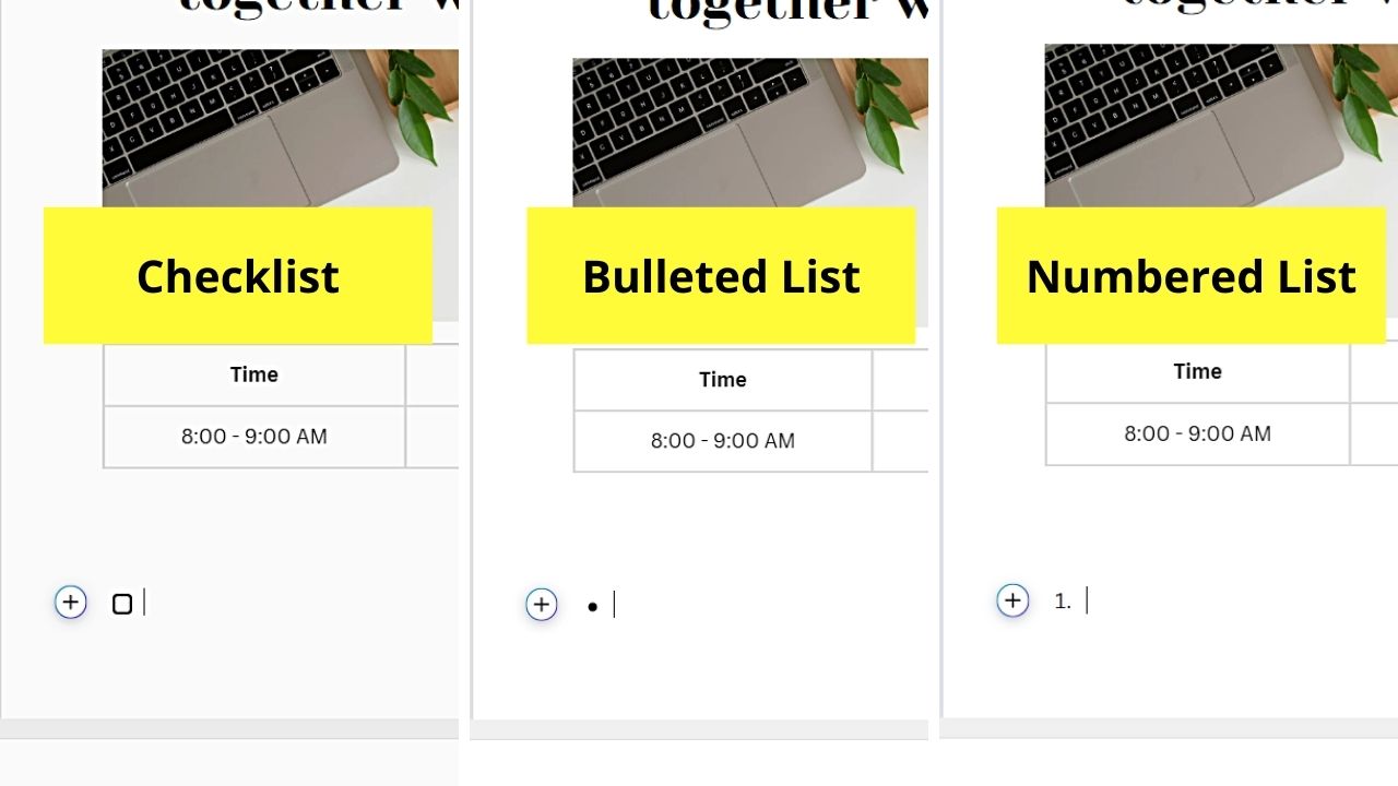 Inserting Lists in Canva Docs Step 1