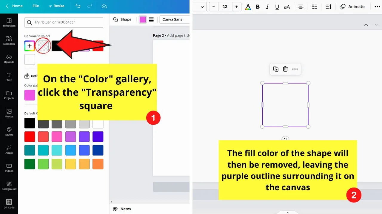 Removing and Adding Fill Colors of Canva Shapes Step 2