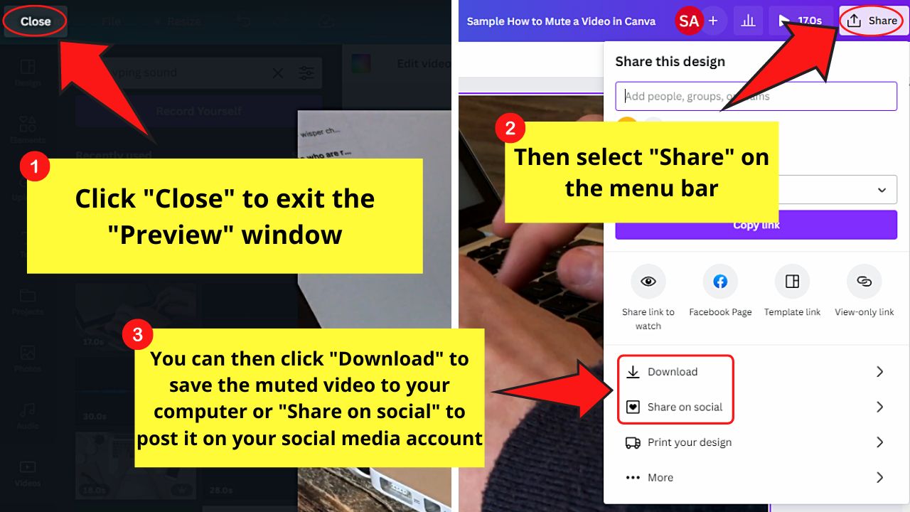 Sharing a Video You Muted in Canva