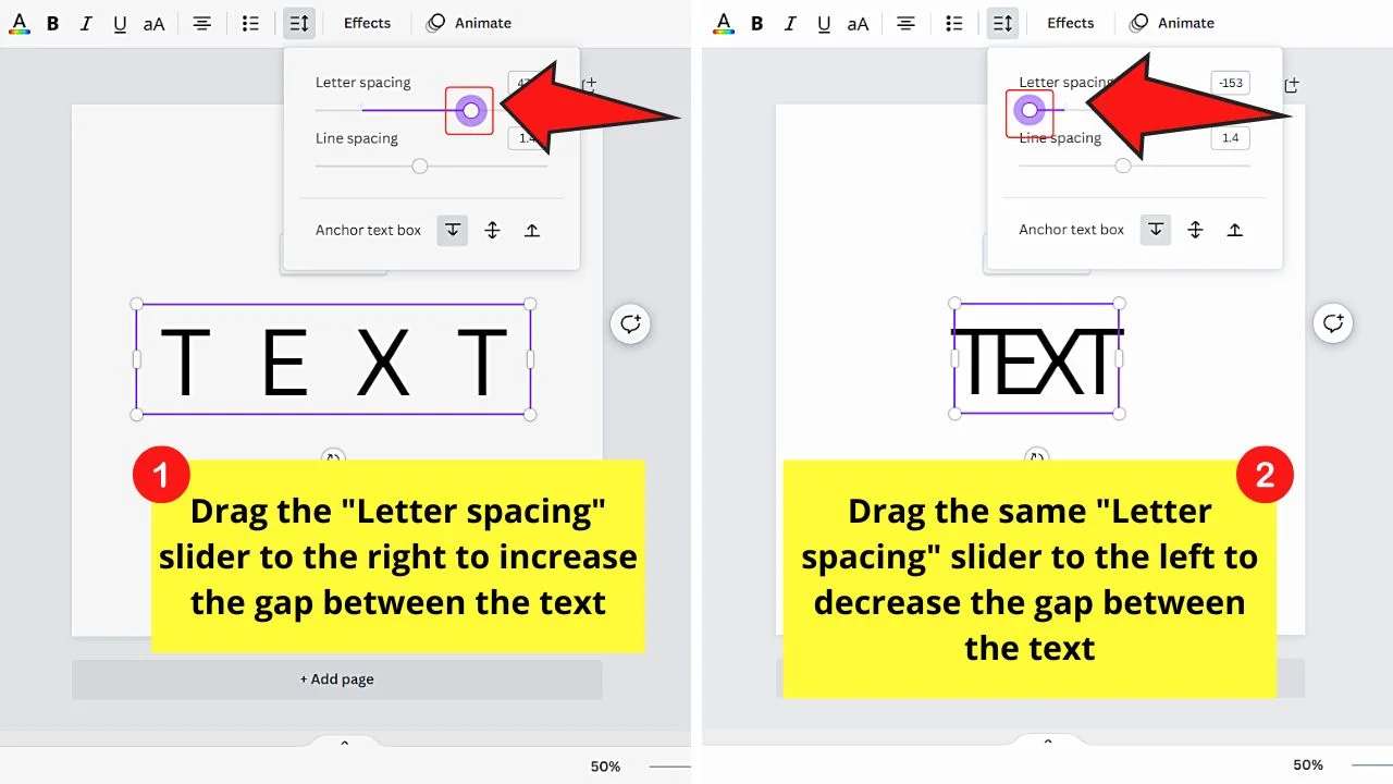 Stretching Text in Canva to Increase Letter Spacing Step 3