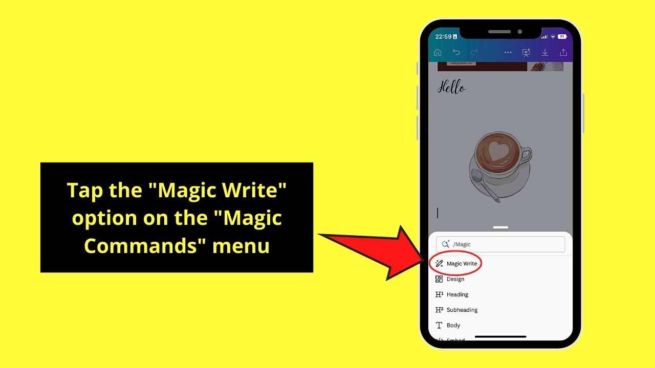 Using Magic Write on Canva Docs on Mobile Phone Step 1