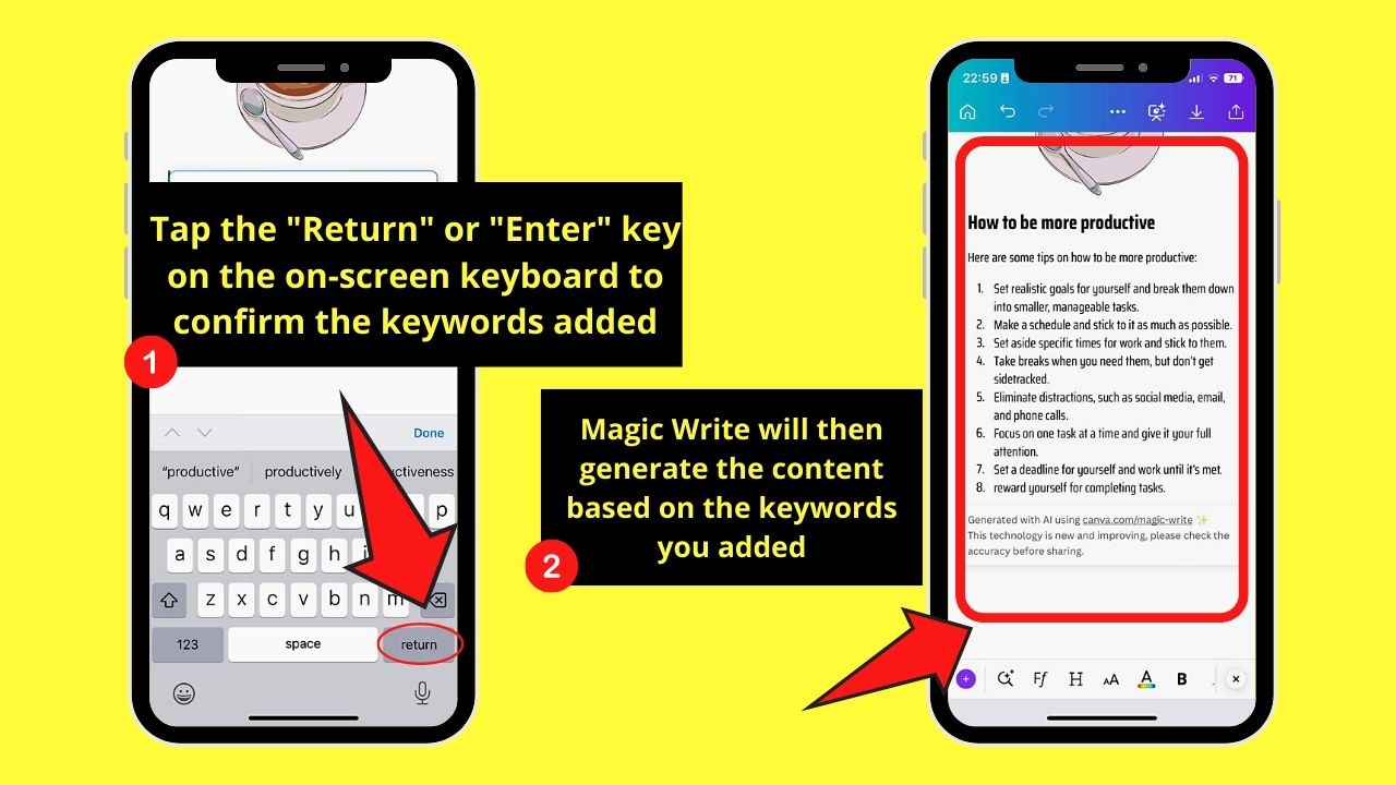 Using Magic Write on Canva Docs on Mobile Phone Step 3