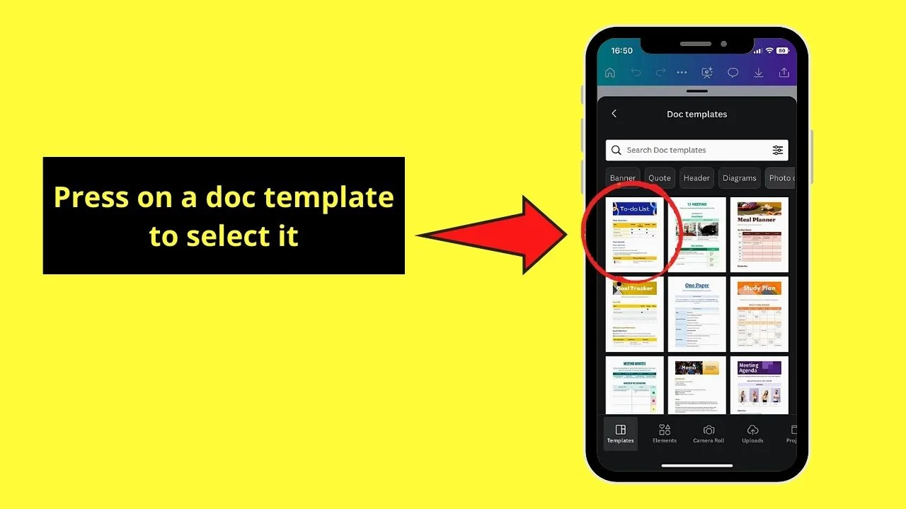 Using Templates for Canva Docs on Mobile Phone Step 4
